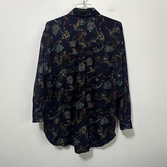 Sorrel Plus Blouse 18 Vintage Button Front Chains Crests Rayon Long Sleeve Top - Picture 9 of 9